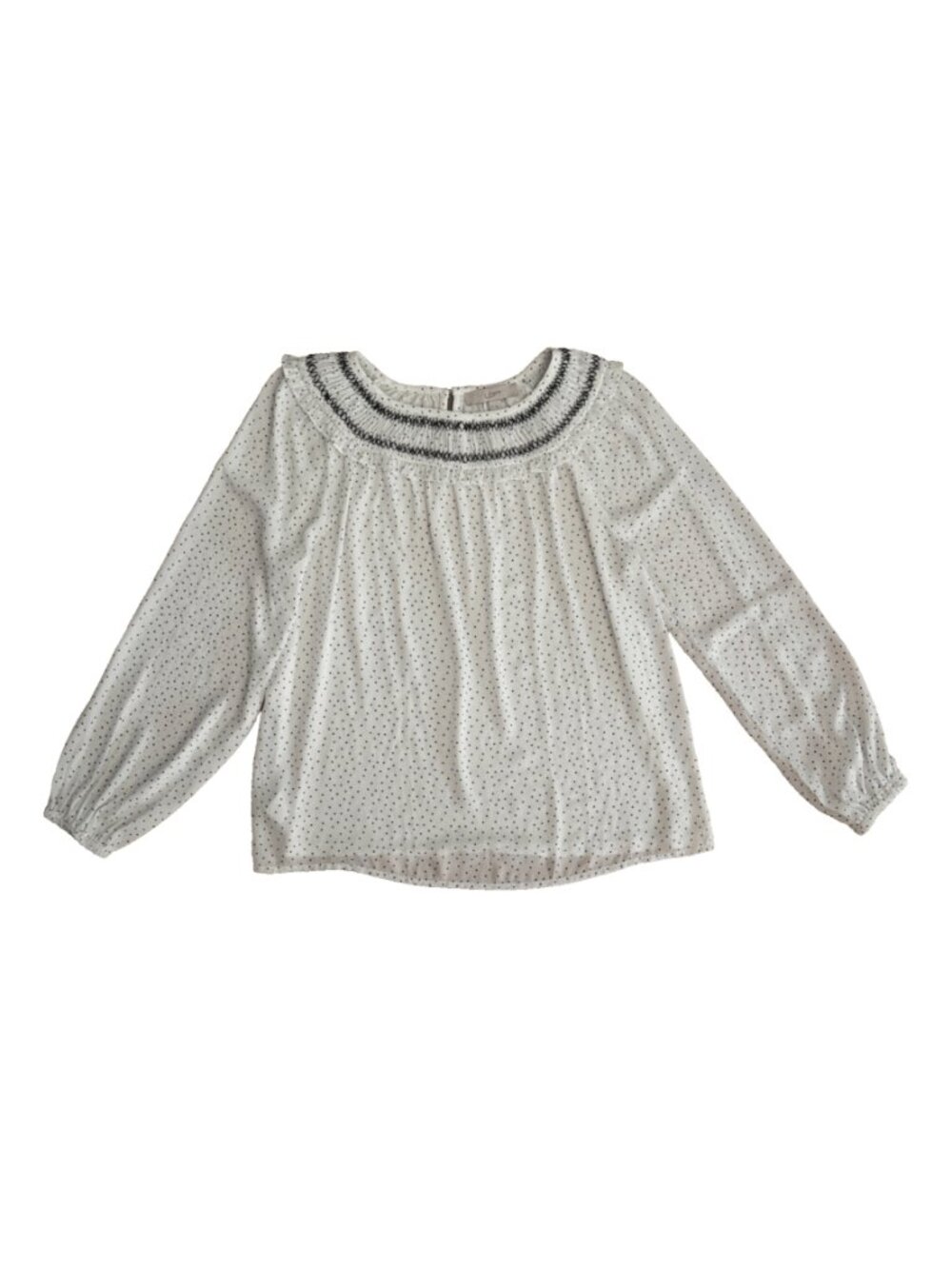 Ann Taylor LOFT Smocked Ruffle Collar Peasant Sleeve White Blouse (Medium)